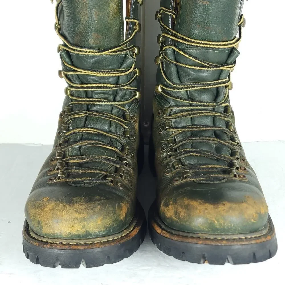 Herman Survivors Men's Vtg 60's US9/ 4N Green Leather Insulated Logger Boots